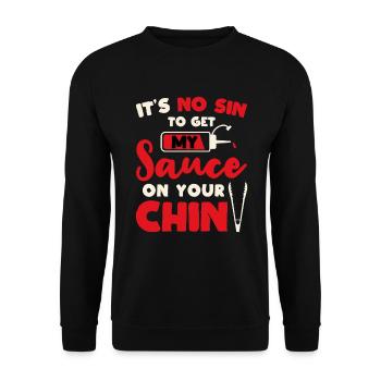 BBQ It's No Sin To Get My Sauce On Your Chin Smoke - Unisex Pullover - Schwarz - Vorne - Alina (178cm) & Michal (187cm)
