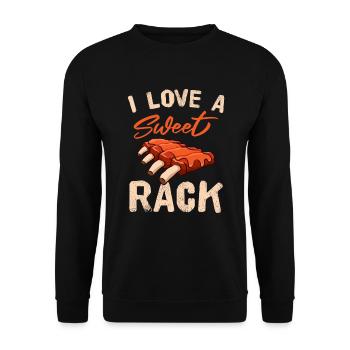 BBQ I Love A Sweet Rack Grilling Smoke Griller - Unisex Pullover - Schwarz - Vorne - Alina (178cm) & Michal (187cm)