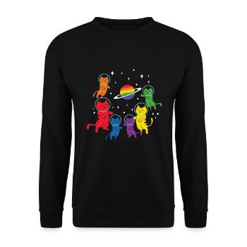 LGBT Cat Astronaut Transgender Rainbow Gay Pride L - Unisex Pullover - Schwarz - Vorne - Alina (178cm) & Michal (187cm)