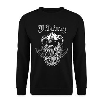 Viking Wikinger mit Schild und Axt - Unisex Pullover - Schwarz - Vorne - Alina (178cm) & Michal (187cm)