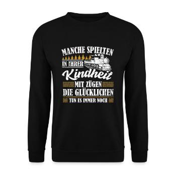 Zug Züge Modeleisenbahn Eisenbahn Geschenk - Unisex Pullover - Schwarz - Vorne - Alina (178cm) & Michal (187cm)