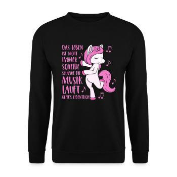Einhorn Spruch Das Leben ist nicht immer Scheisse - Unisex Pullover - Schwarz - Vorne - Alina (178cm) & Michal (187cm)