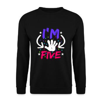 5. Geburtstag - Unisex Pullover - Schwarz - Vorne - Alina (178cm) & Michal (187cm)