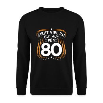 80. Geburtstag - Unisex Pullover - Schwarz - Vorne - Alina (178cm) & Michal (187cm)