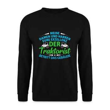 Farmer Tracktor Landwirtschaft Geschenk Spruch Bäu - Unisex Pullover - Schwarz - Vorne - Alina (178cm) & Michal (187cm)