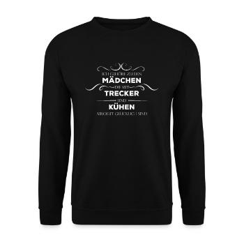 Farmer Tracktor Landwirtschaft Geschenk Spruch Bäu - Unisex Pullover - Schwarz - Vorne - Alina (178cm) & Michal (187cm)