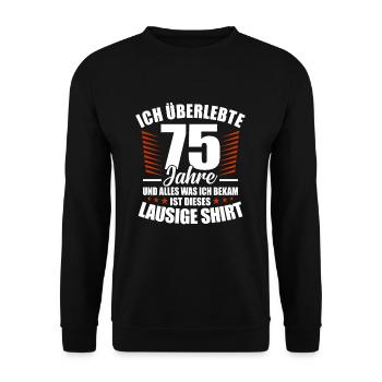 75. Geburtstag - Unisex Pullover - Schwarz - Vorne - Alina (178cm) & Michal (187cm)