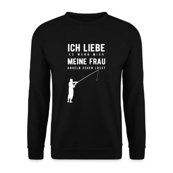 Fischer Fischen Angeln Geschenk Geschenkidee Lusti - Unisex Pullover - Schwarz - Vorne - Alina (178cm) & Michal (187cm)