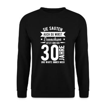 30. Geburtstag - Unisex Pullover - Schwarz - Vorne - Alina (178cm) & Michal (187cm)