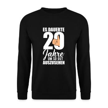 20. Geburtstag - Unisex Pullover - Schwarz - Vorne - Alina (178cm) & Michal (187cm)