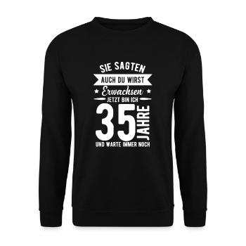 35. Geburtstag - Unisex Pullover - Schwarz - Vorne - Alina (178cm) & Michal (187cm)