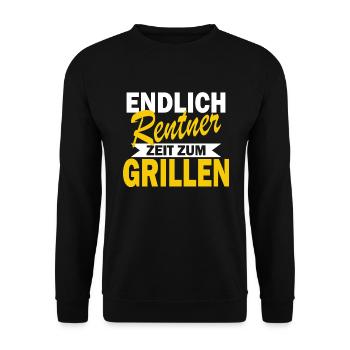 Endlich Rentner Grillen Rente Geschenk Ruhestand - Unisex Pullover - Schwarz - Vorne - Alina (178cm) & Michal (187cm)
