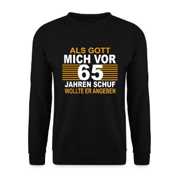 65 Jahre 65 Geburtstag Geschenk 65 Birthday - Unisex Pullover - Schwarz - Vorne - Alina (178cm) & Michal (187cm)