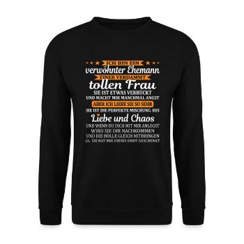 Mann Ehepartner Geschenk Verwöhnter Ehemann Kerl - Unisex Pullover - Schwarz - Vorne - Alina (178cm) & Michal (187cm)
