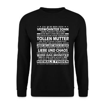Stolze Mutter Mama und Sohn Verwöhnter Sohn - Unisex Pullover - Schwarz - Vorne - Alina (178cm) & Michal (187cm)