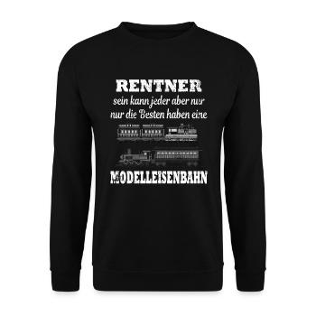 Modellbahn Eisenbahn Modelleisenbahn Geschenk Opa - Unisex Pullover - Schwarz - Vorne - Alina (178cm) & Michal (187cm)