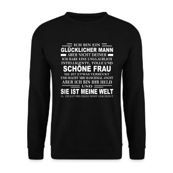 Mann Ehepartner Geschenk Glücklicher Ehemann Kerl - Unisex Pullover - Schwarz - Vorne - Alina (178cm) & Michal (187cm)