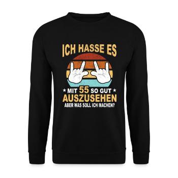55 Jahre 55 Geburtstag Geschenk 55 Jahre Birthday - Unisex Pullover - Schwarz - Vorne - Alina (178cm) & Michal (187cm)