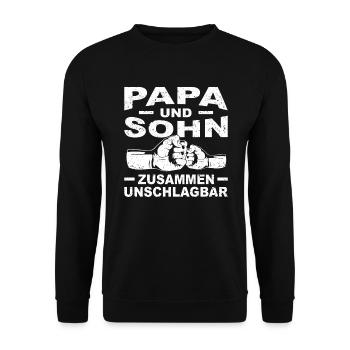Papa und Sohn Vatertag Geschenk Vatertagsgeschenk - Unisex Pullover - Schwarz - Vorne - Alina (178cm) & Michal (187cm)