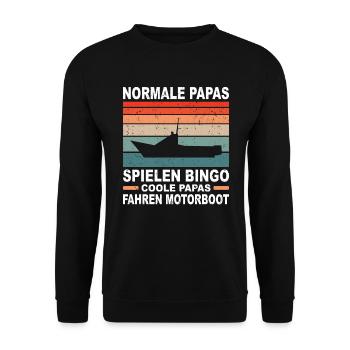 Cooler Papa Boot Geschenk Motorboot Fahren Vater - Unisex Pullover - Schwarz - Vorne - Alina (178cm) & Michal (187cm)