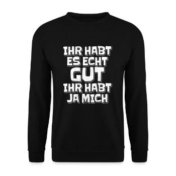 Lustiger Spruch - Unisex Pullover - Schwarz - Vorne - Alina (178cm) & Michal (187cm)
