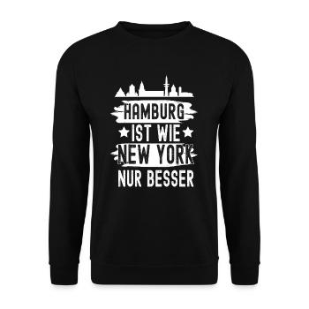 Hamburg Skyline Stadt Für Hamburger - Unisex Pullover - Schwarz - Vorne - Alina (178cm) & Michal (187cm)