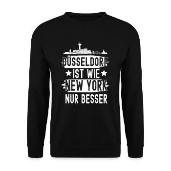 Düsseldorf Nordrhein Westfalen Rhein Skyline - Unisex Pullover - Schwarz - Vorne - Alina (178cm) & Michal (187cm)