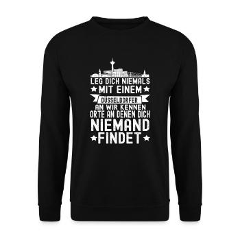 Düsseldorf Nordrhein Westfalen Rhein Skyline - Unisex Pullover - Schwarz - Vorne - Alina (178cm) & Michal (187cm)