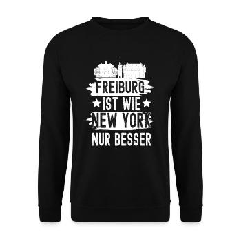 Freiburg Bayern Skyline - Unisex Pullover - Schwarz - Vorne - Alina (178cm) & Michal (187cm)