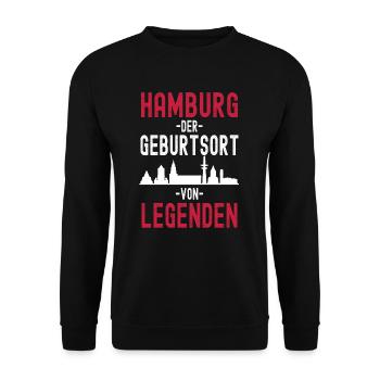 Hamburg Skyline Stadt Für Hamburger - Unisex Pullover - Schwarz - Vorne - Alina (178cm) & Michal (187cm)