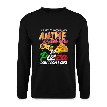 Anime Videospiele Pizza Geschenk - Unisex Pullover - Schwarz - Vorne - Alina (178cm) & Michal (187cm)