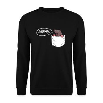 Maulwurf Pocket Lustig Sprichwort - Unisex Pullover - Schwarz - Vorne - Alina (178cm) & Michal (187cm)