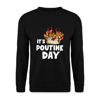 Kanadische Poutine Pommes Frites Mittagessen - Unisex Pullover - Schwarz - Vorne - Alina (178cm) & Michal (187cm)