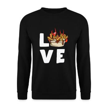 Kanadische Poutine Pommes Frites Mittagessen - Unisex Pullover - Schwarz - Vorne - Alina (178cm) & Michal (187cm)