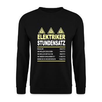 Elektriker Stundensatz Stundenlohn - Unisex Pullover - Schwarz - Vorne - Alina (178cm) & Michal (187cm)
