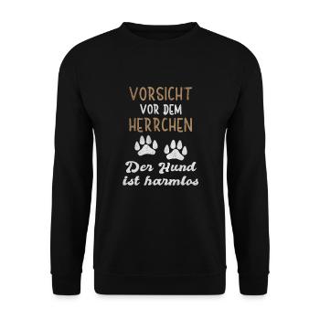 Vorsicht Vor Dem Herrchen Der Hund Ist Harmlos Dog - Unisex Pullover - Schwarz - Vorne - Alina (178cm) & Michal (187cm)