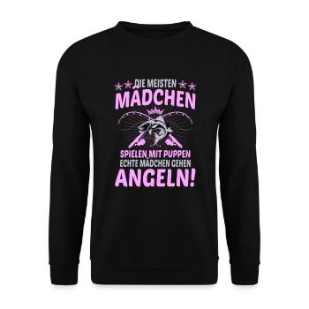 Angeln Mädchen Puppen Frauensport Angelsport - Unisex Pullover - Schwarz - Vorne - Alina (178cm) & Michal (187cm)