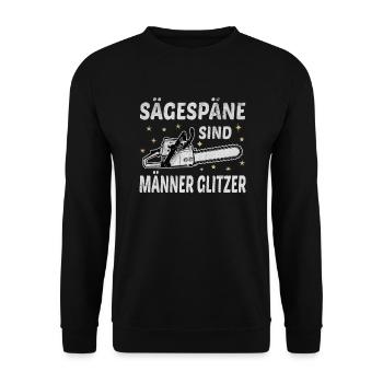Sägespäne Männer Glitzer Forstwirtschaft Förster - Unisex Pullover - Schwarz - Vorne - Alina (178cm) & Michal (187cm)