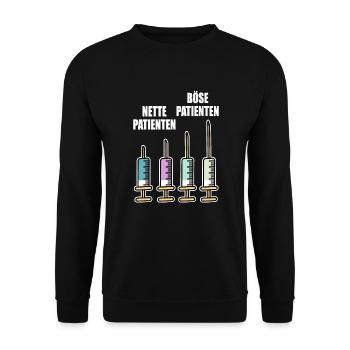 Spritzen Nette Patienten Böse Patienten Geschenk - Unisex Pullover - Schwarz - Vorne - Alina (178cm) & Michal (187cm)