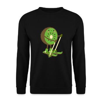 Skiwi Kiwi Ski Skifahrer Frucht Früchte Winter - Unisex Pullover - Schwarz - Vorne - Alina (178cm) & Michal (187cm)