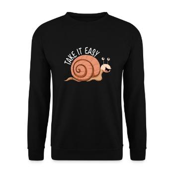 Schnecke Take It Easy Nacktschnecke Schneckenhaus - Unisex Pullover - Schwarz - Vorne - Alina (178cm) & Michal (187cm)
