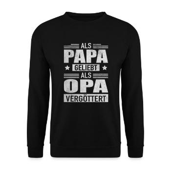 Papa Geliebt Opa Vergöttert Großvater Großpapa - Unisex Pullover - Schwarz - Vorne - Alina (178cm) & Michal (187cm)