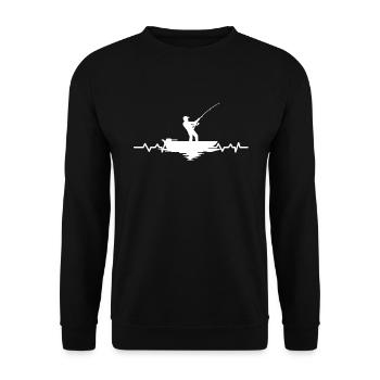 Angler Herzschlag Angeln Herzlinie Fischen Puls - Unisex Pullover - Schwarz - Vorne - Alina (178cm) & Michal (187cm)