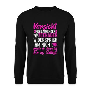 Freilaufender Teenager Pubertät Halbstark Kinder - Unisex Pullover - Schwarz - Vorne - Alina (178cm) & Michal (187cm)