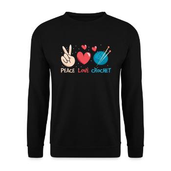Love Peace Crochet Liebe Stricken Häkeln Arbeiten - Unisex Pullover - Schwarz - Vorne - Alina (178cm) & Michal (187cm)