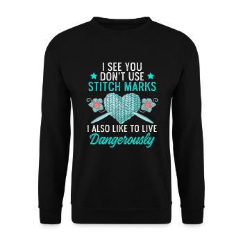 Stitch Marks Knitting Knitting Needles Crochet Girls - Unisex Sweatshirt - black - Front - Alina (178cm) & Michal (187cm)