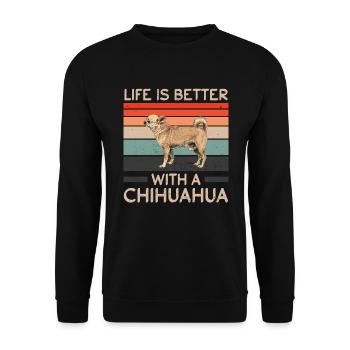 Chihuahua Better Life Hundefreund Hunderasse Retro - Unisex Pullover - Schwarz - Vorne - Alina (178cm) & Michal (187cm)