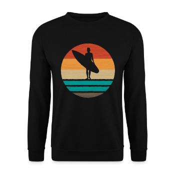 Vintage Surfer Surfen Sonnenuntergang - Unisex Pullover - Schwarz - Vorne - Alina (178cm) & Michal (187cm)