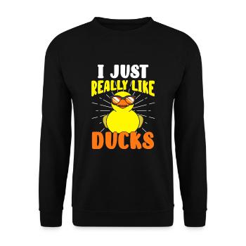Like Ducks Ente Enten Quietscheente Badeente - Unisex Pullover - Schwarz - Vorne - Alina (178cm) & Michal (187cm)
