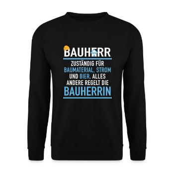 Bauherr Baumaterial Strom Bier Bauherrin Baustelle - Unisex Pullover - Schwarz - Vorne - Alina (178cm) & Michal (187cm)